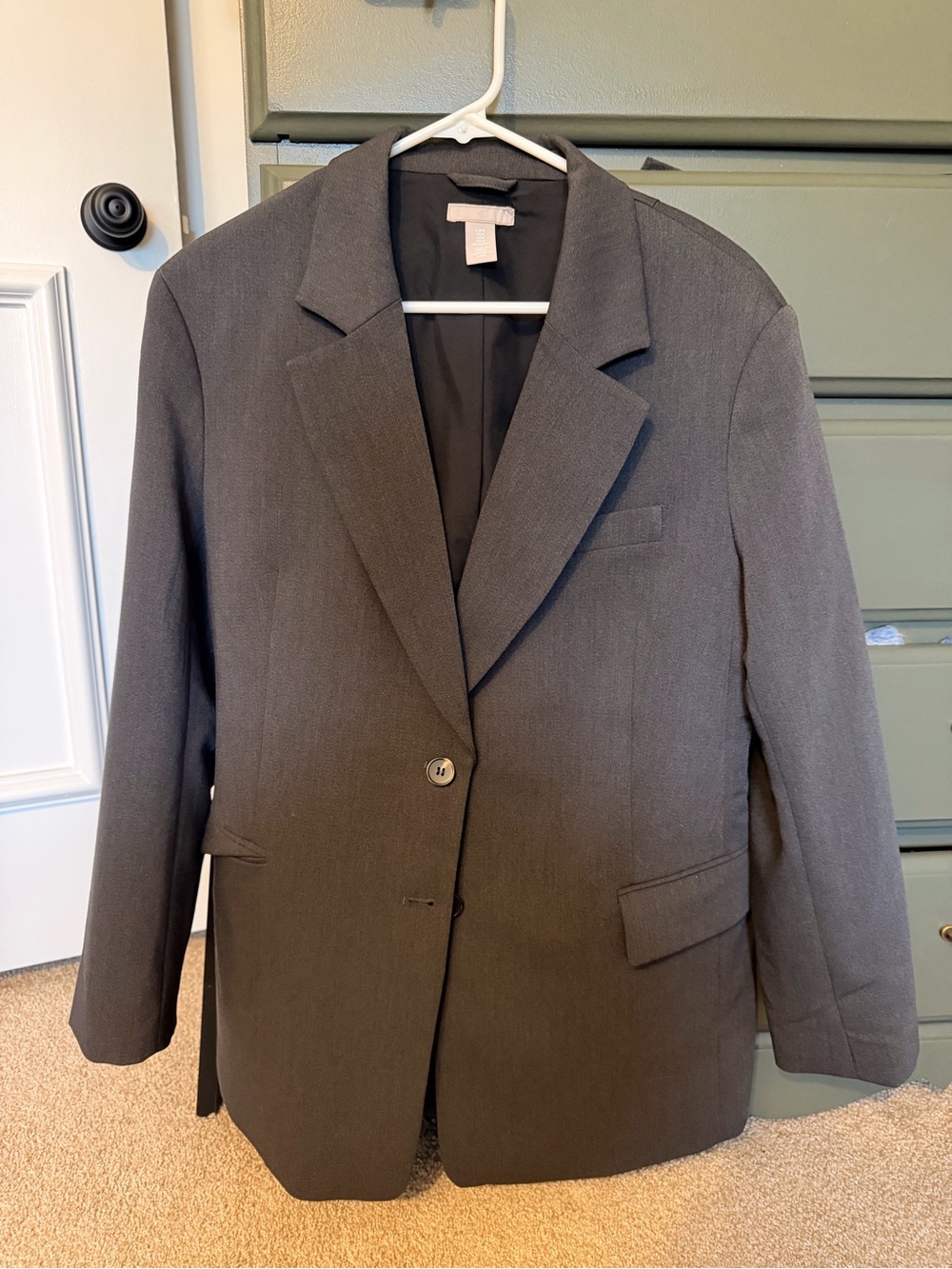 H&M Women's Oversized  Single-Button Blazer Jacket - Charcoal Gray